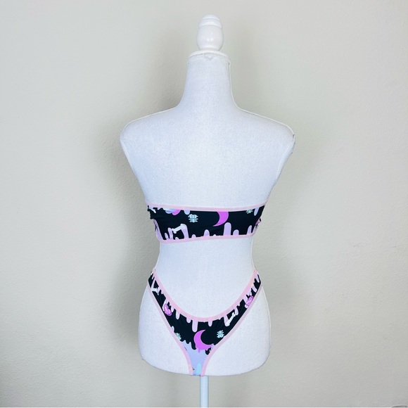 NWT Black & Pink Kawaii Goth Bandeau Tube Top & Bottoms Lingerie Rave Set - Picture 4 of 11